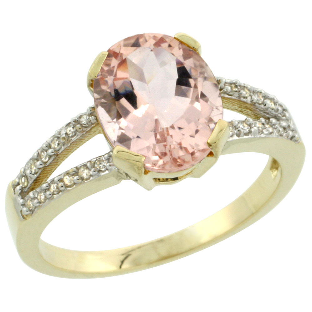 10K Yellow Gold Diamond Natural Morganite Engagement Ring Oval 10x8mm, sizes 5-10