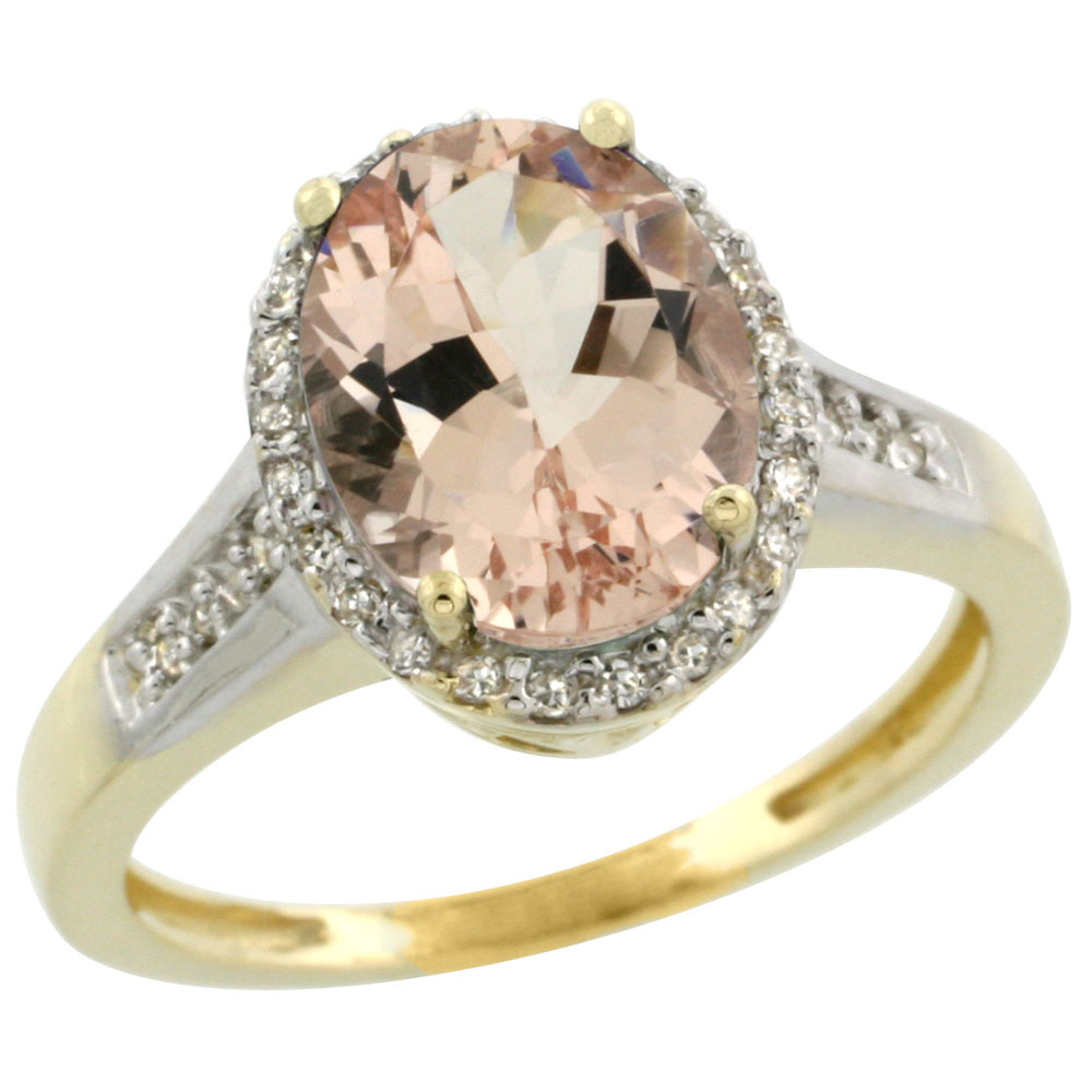 10K Yellow Gold Diamond Natural Morganite Engagement Ring Oval 10x8mm, sizes 5-10