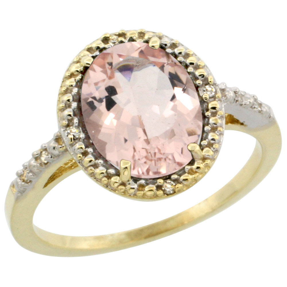 10K Yellow Gold Diamond Natural Morganite Engagement Ring Oval 10x8mm, sizes 5-10