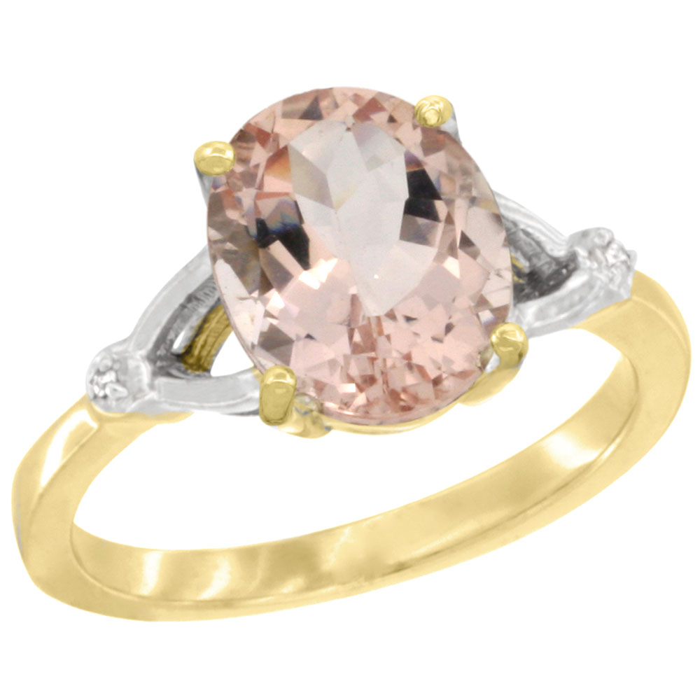 10K Yellow Gold Diamond Natural Morganite Engagement Ring Oval 10x8mm, sizes 5-10