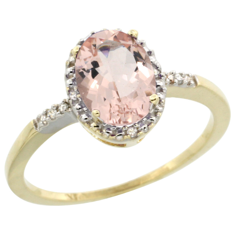 10K Yellow Gold Diamond Natural Morganite Ring Oval 8x6mm, sizes 5-10