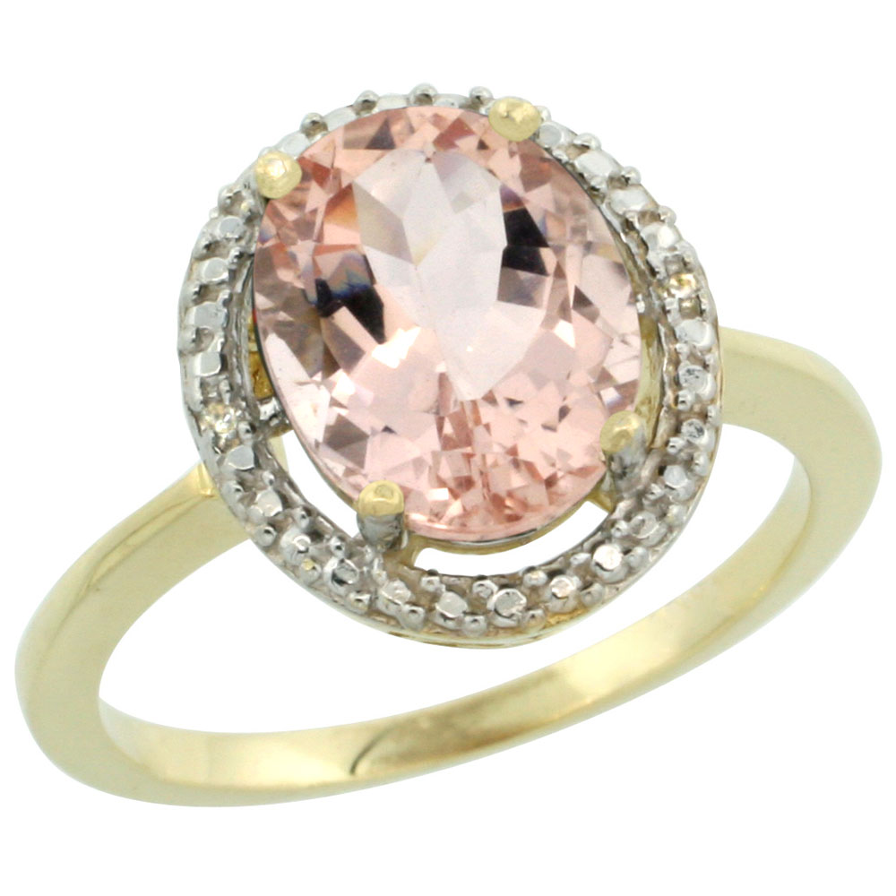 10K Yellow Gold Diamond Natural Morganite Engagement Ring Oval 10x8mm, sizes 5-10