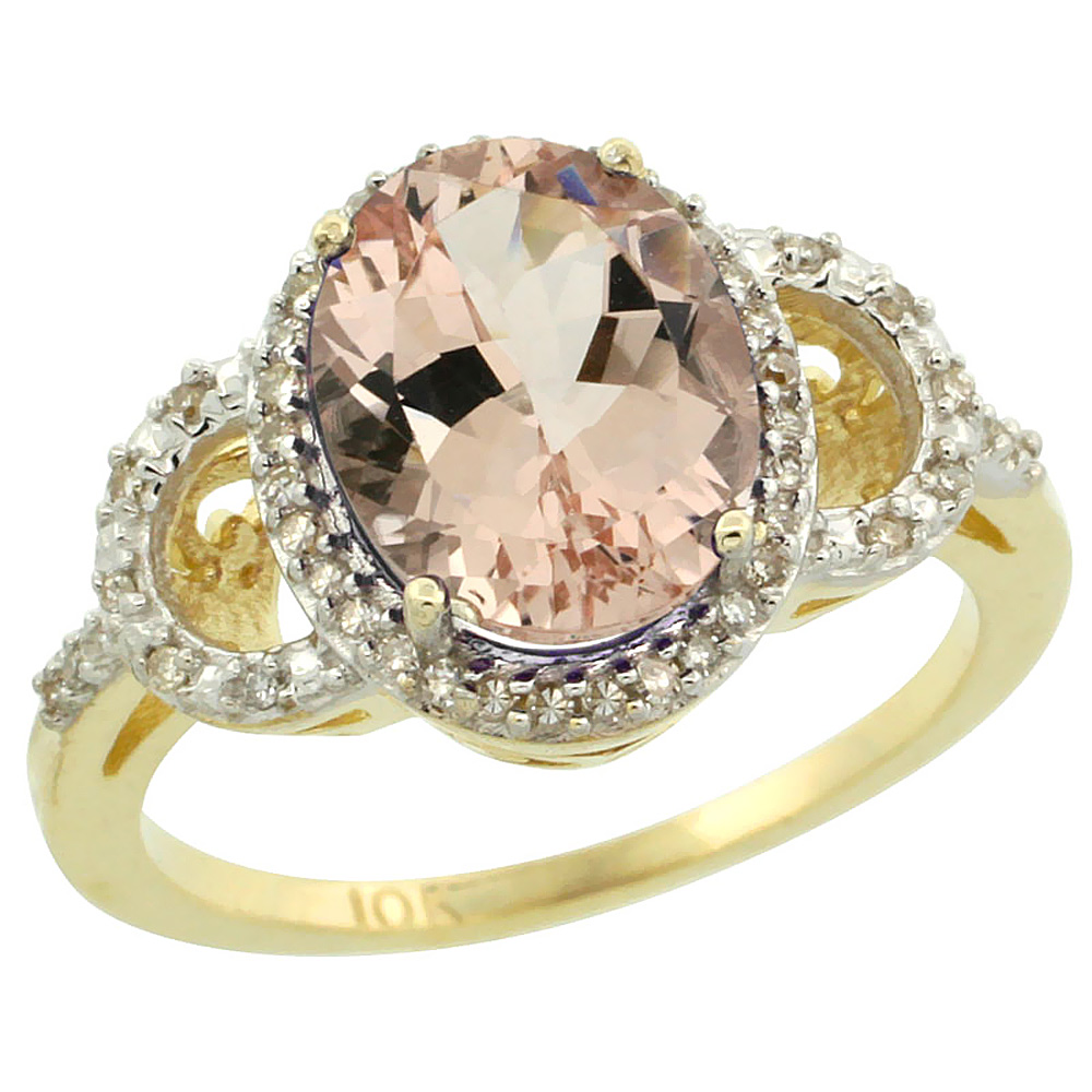 10K Yellow Gold Diamond Natural Morganite Engagement Ring Oval 10x8mm, sizes 5-10