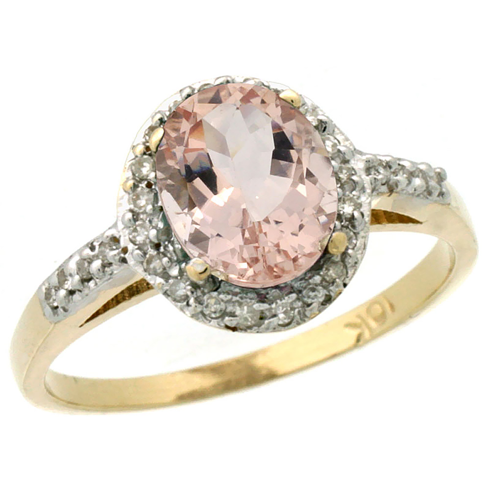 14K Yellow Gold Diamond Natural Morganite Ring Oval 8x6mm, sizes 5-10