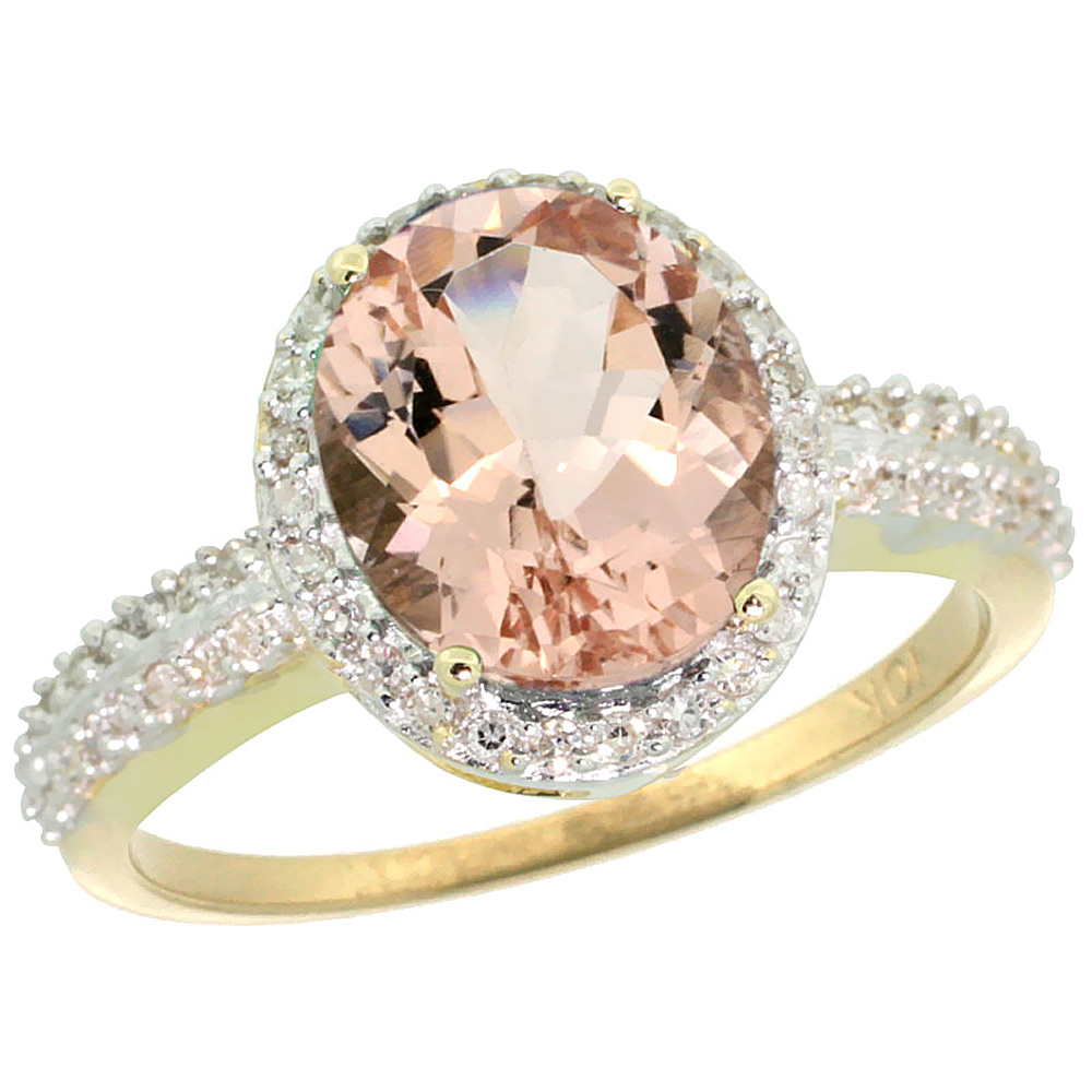 10K Yellow Gold Diamond Natural Morganite Engagement Ring Oval 10x8mm, sizes 5-10