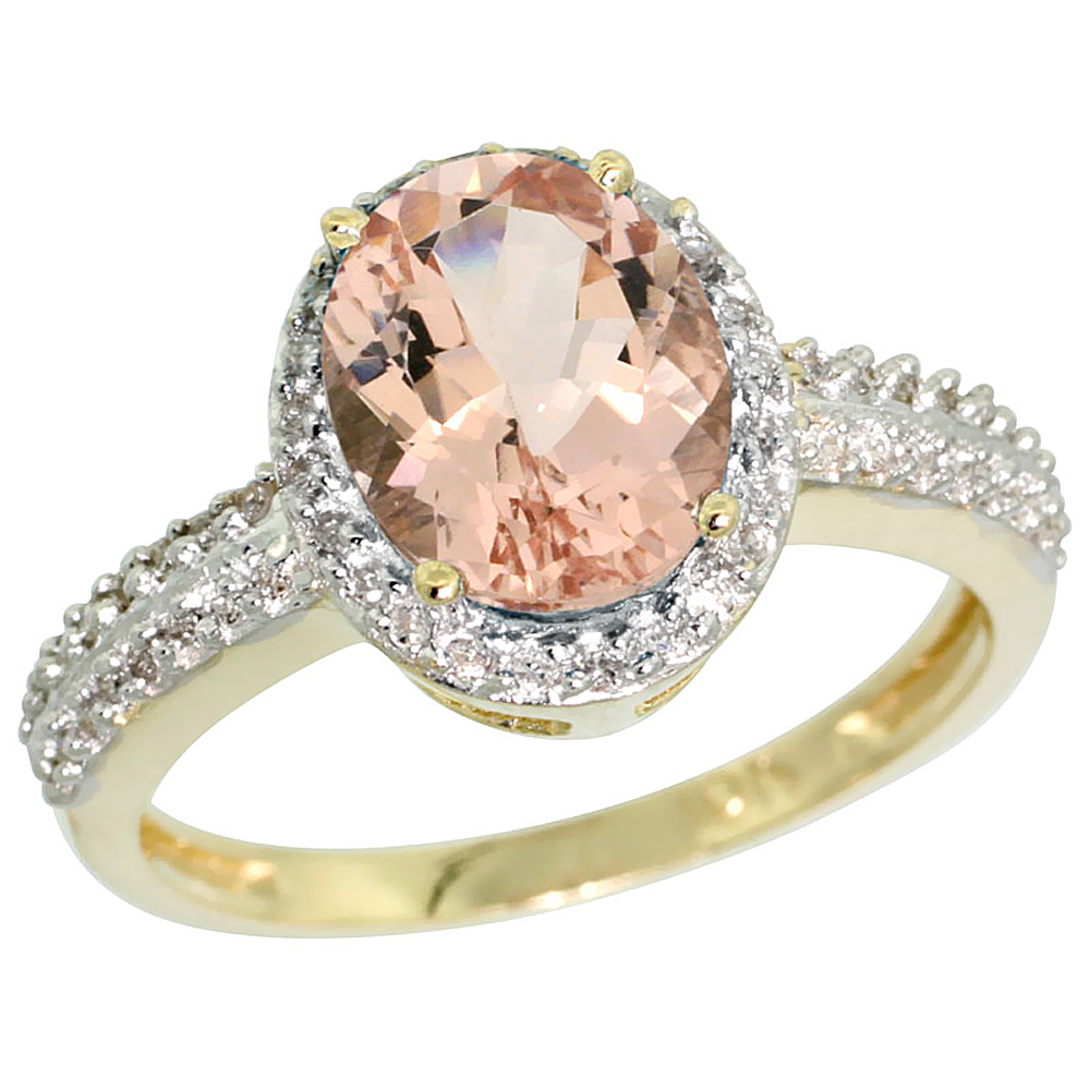 10K Yellow Gold Diamond Natural Morganite Ring Oval 9x7mm, sizes 5-10