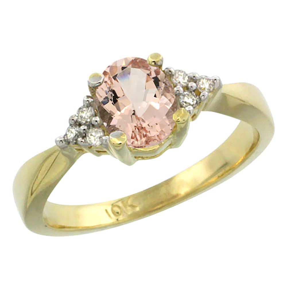 10K Yellow Gold Diamond Natural Morganite Engagement Ring Oval 7x5mm, sizes 5-10