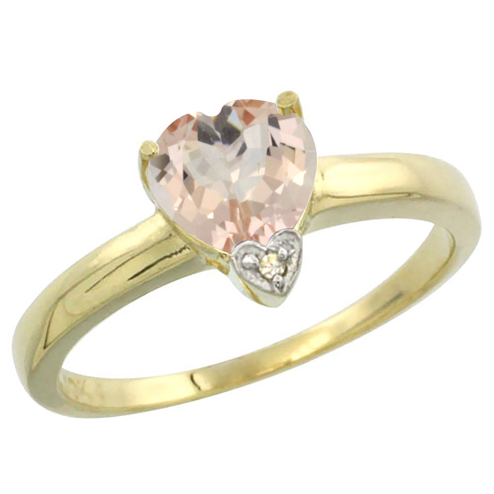 10K Yellow Gold Natural Morganite Heart 7x7mm Diamond Accent, sizes 5-10