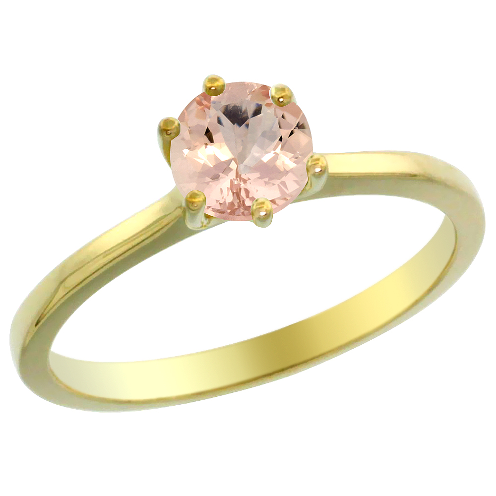 14K Yellow Gold Natural Morganite Solitaire Ring Round 6mm, sizes 5 - 10