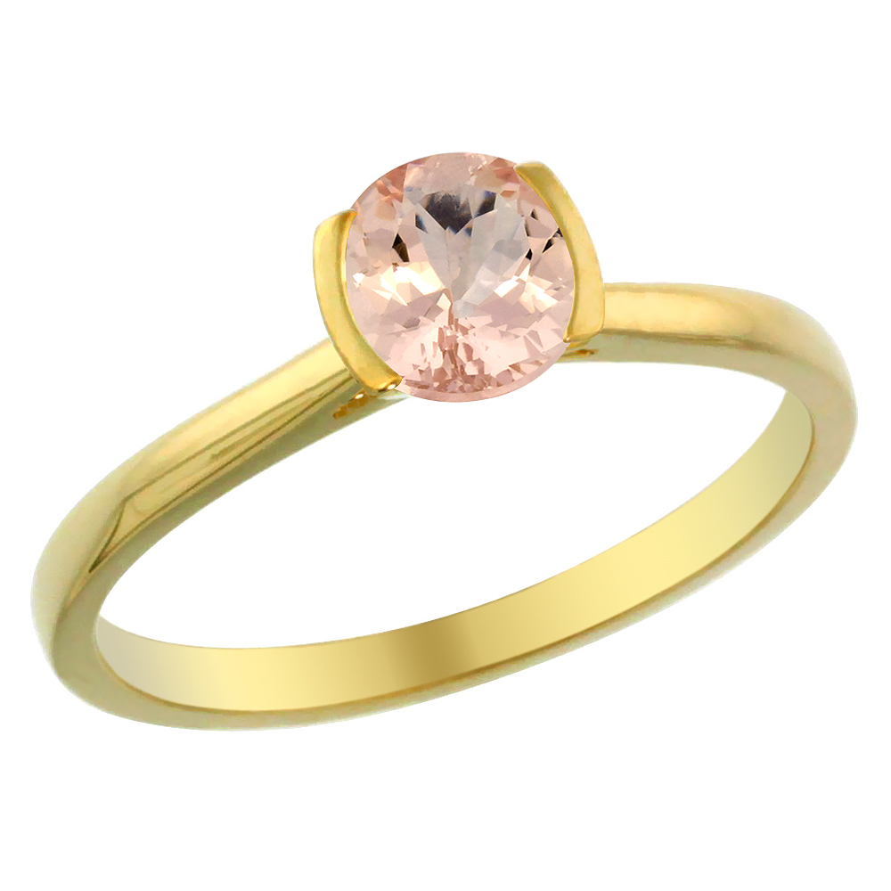 14K Yellow Gold Natural Morganite Solitaire Ring Round 5mm, sizes 5 - 10