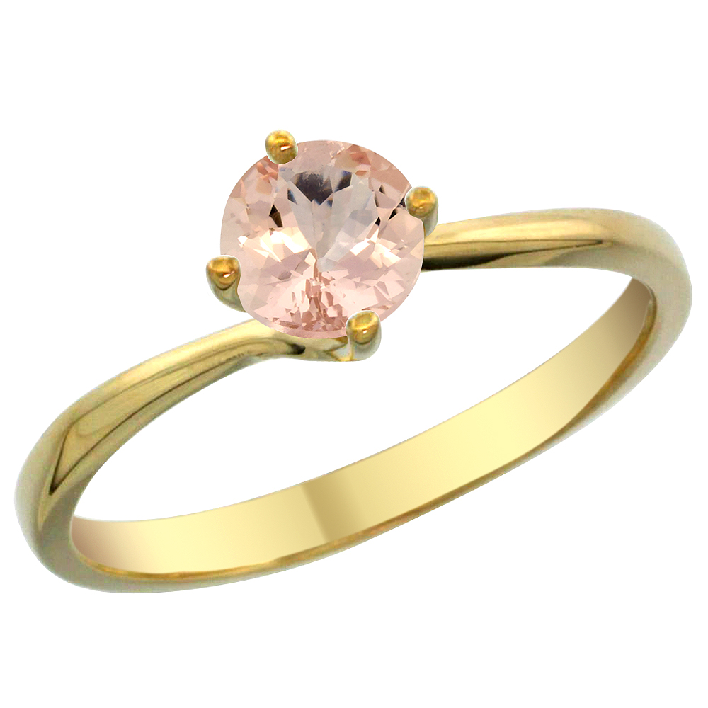 14K Yellow Gold Natural Morganite Solitaire Ring Round 6mm, sizes 5 - 10
