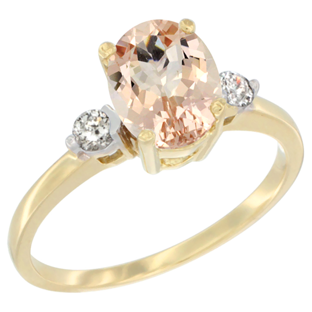 14K Yellow Gold Natural Morganite Ring Oval 9x7 mm Diamond Accent, sizes 5 to 10