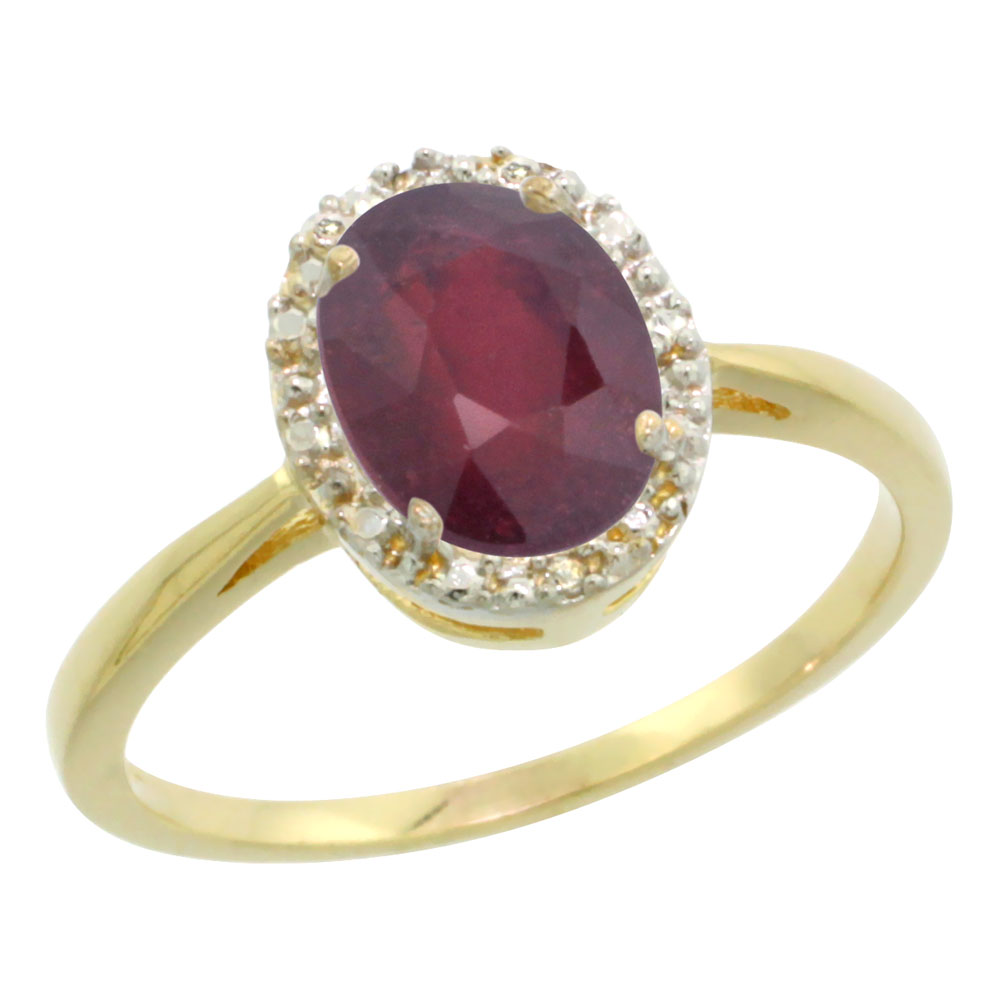 10K Yellow Gold Enhanced Ruby Diamond Halo Ring Oval 8X6mm, sizes 5-10