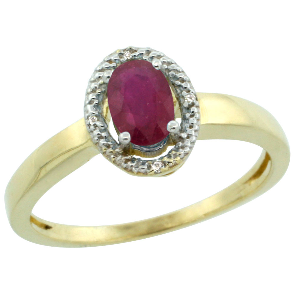 10K Yellow Gold Diamond Halo Enhanced Ruby Engagement Ring Oval 6X4 mm, sizes 5-10