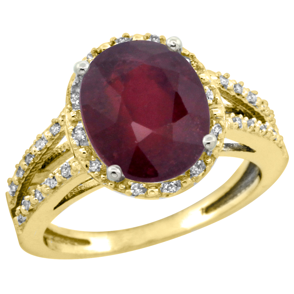 14K Yellow Gold Genuine Diamond Halo Ruby Engagement Ring for Women 11 X 9 mm Oval sizes 5-10