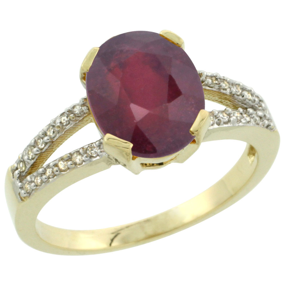 10K Yellow Gold Diamond Enhanced Genuine Ruby Engagement Ring Oval 10x8mm, sizes 5-10