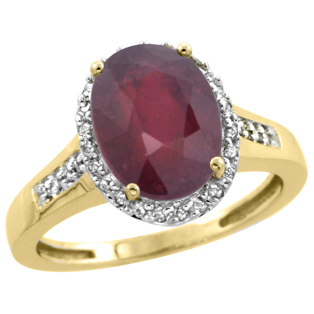 14K Yellow Gold Diamond Enhanced Genuine Ruby Engagement Ring Oval 10x8mm, sizes 5-10