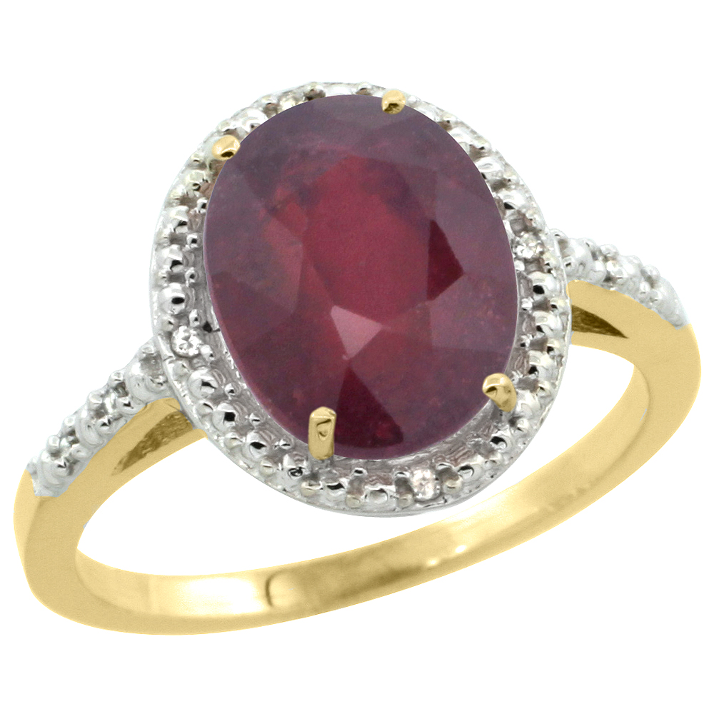 14K Yellow Gold Diamond Enhanced Genuine Ruby Engagement Ring Oval 10x8mm, sizes 5-10