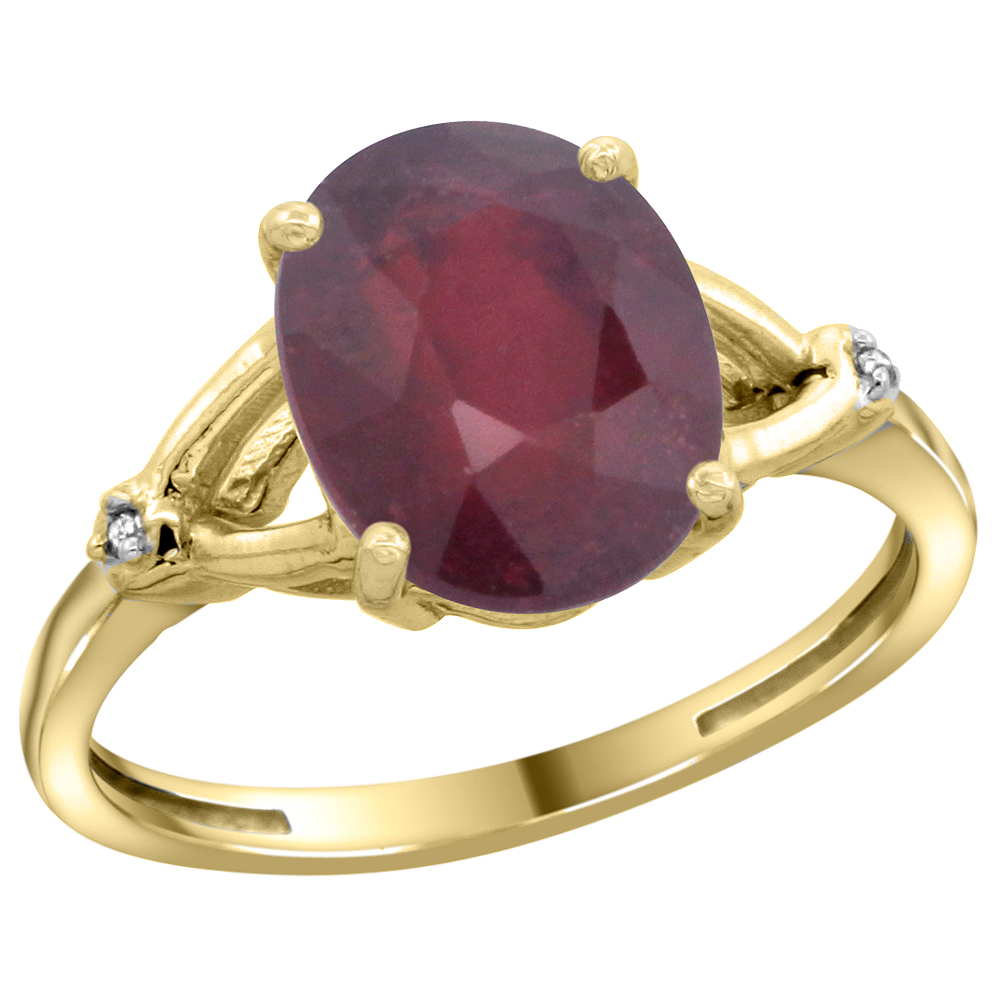 14K Yellow Gold Diamond Enhanced Genuine Ruby Engagement Ring Oval 10x8mm, sizes 5-10