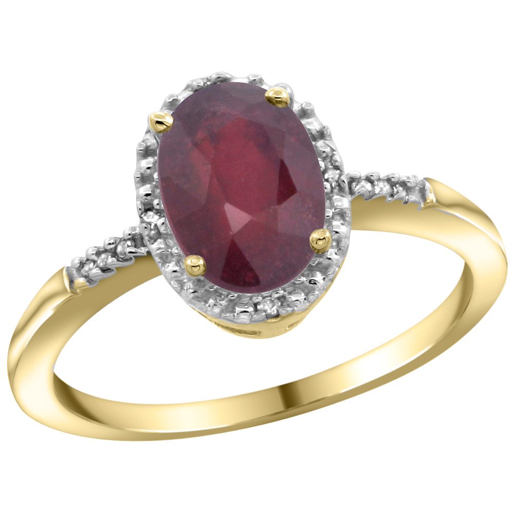 10K Yellow Gold Diamond Enhanced Ruby Ring Oval 8x6mm, sizes 5-10