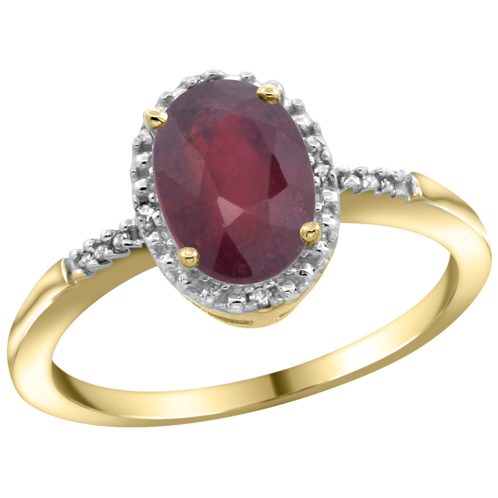 14K Yellow Gold Diamond Natural Quality Ruby Engagement Ring Oval 8x6mm, size 5-10