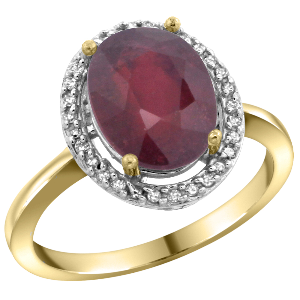 10K Yellow Gold Diamond Enhanced Genuine Ruby Engagement Ring Oval 10x8mm, sizes 5-10