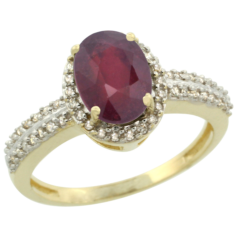 14K Yellow Gold Enhanced Ruby Ring Oval 8x6mm Diamond Halo, sizes 5-10