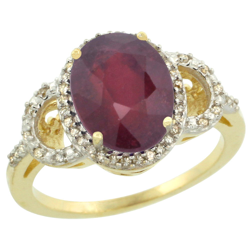 10K Yellow Gold Diamond Enhanced Genuine Ruby Engagement Ring Oval 10x8mm, sizes 5-10