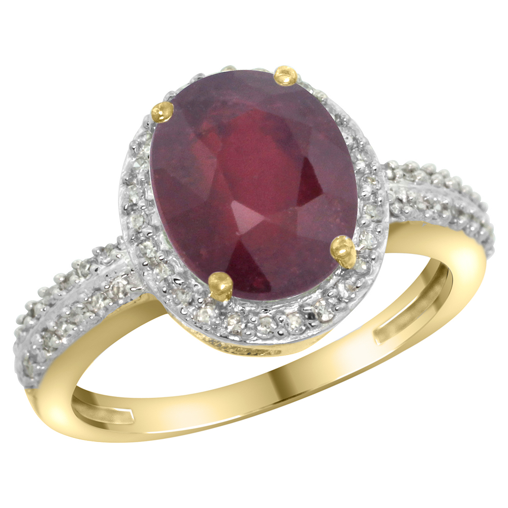 14K Yellow Gold Diamond Enhanced Genuine Ruby Engagement Ring Oval 10x8mm, sizes 5-10