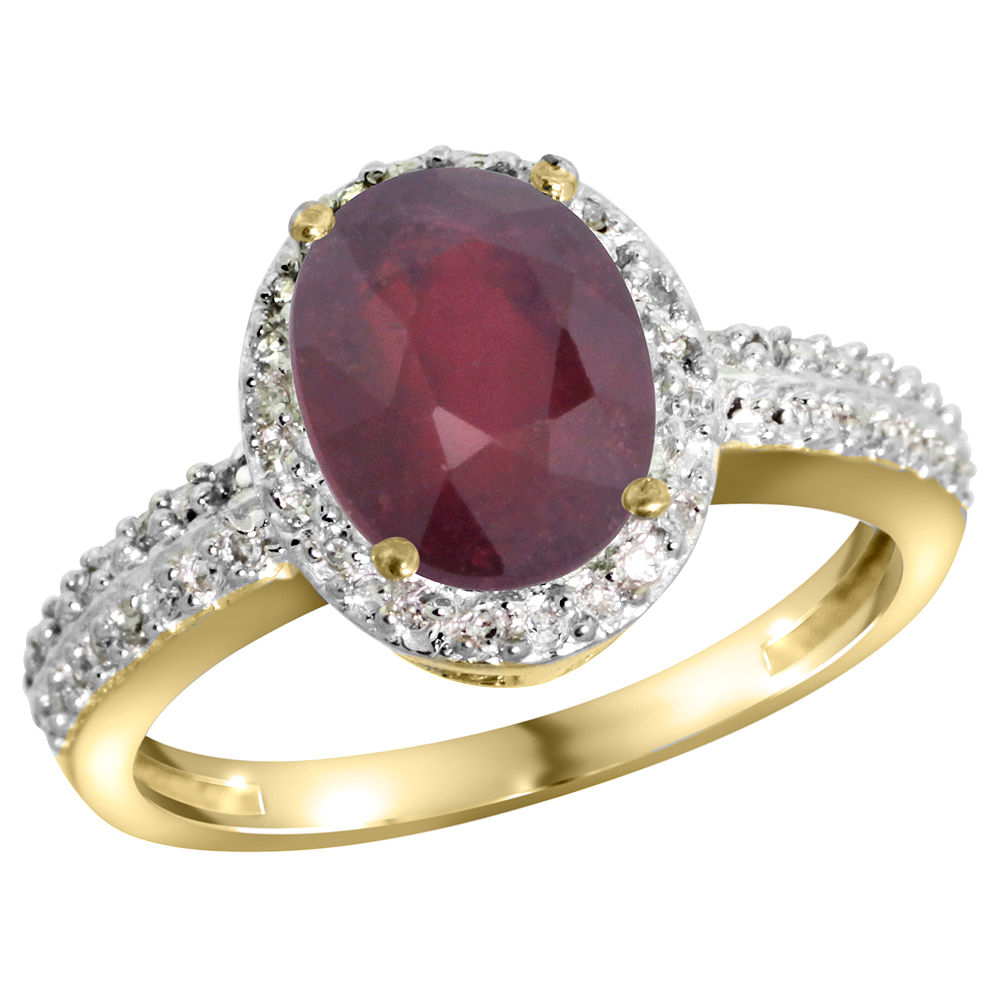 10K Yellow Gold Diamond Enhanced Genuine Ruby Ring Oval 9x7mm, sizes 5-10