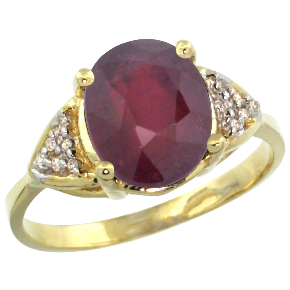 10K Yellow Gold Diamond Enhanced Genuine Ruby Engagement Ring Oval 10x8mm, sizes 5-10