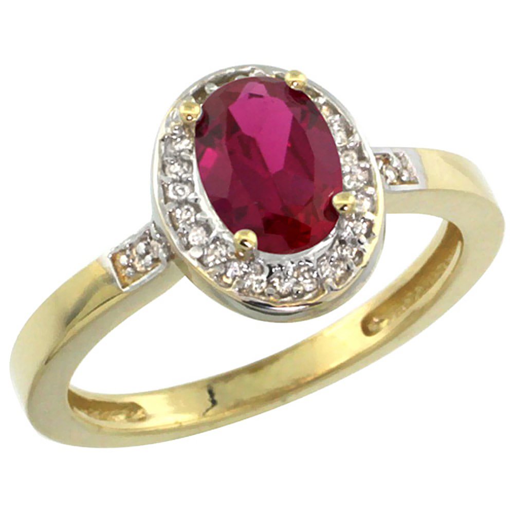 10K Yellow Gold Diamond Natural Quality Ruby Engagement Ring Oval 7x5mm, size 5-10