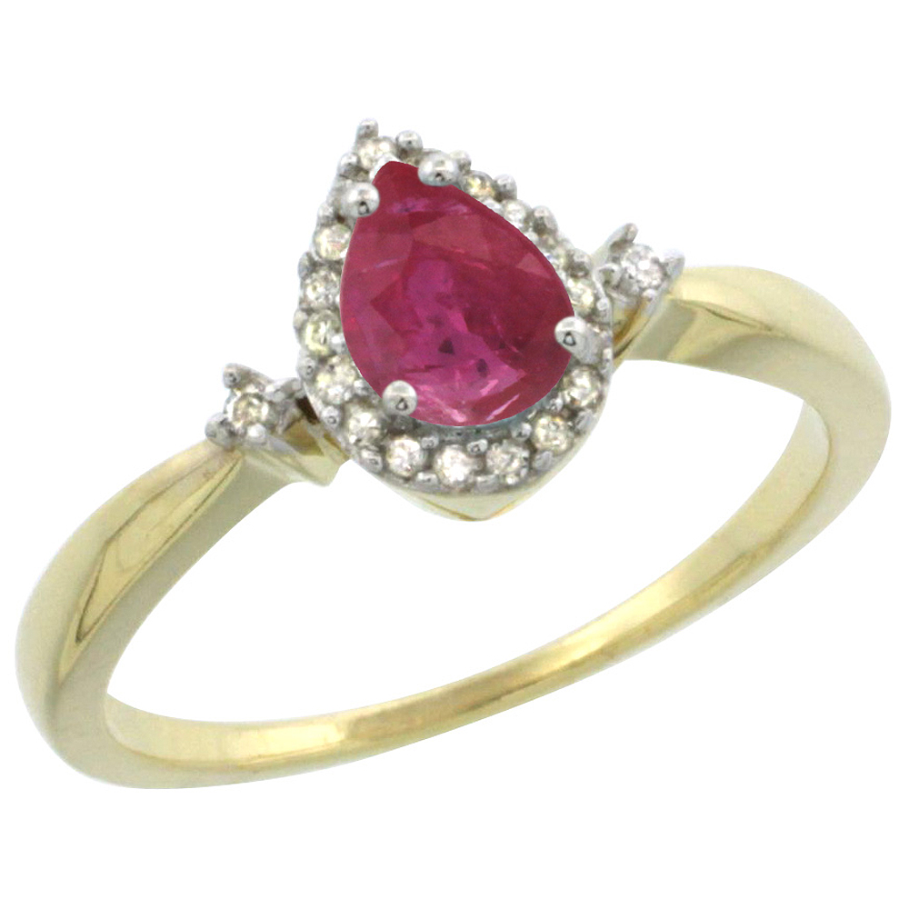 10K Yellow Gold Diamond Enhanced Ruby Ring Pear 6x4mm, sizes 5-10