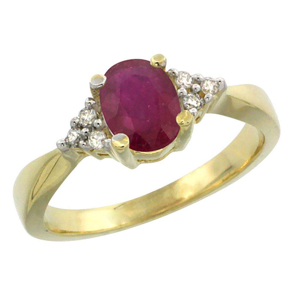 10K Yellow Gold Diamond Enhanced Genuine Ruby Engagement Ring Oval 7x5mm, sizes 5-10