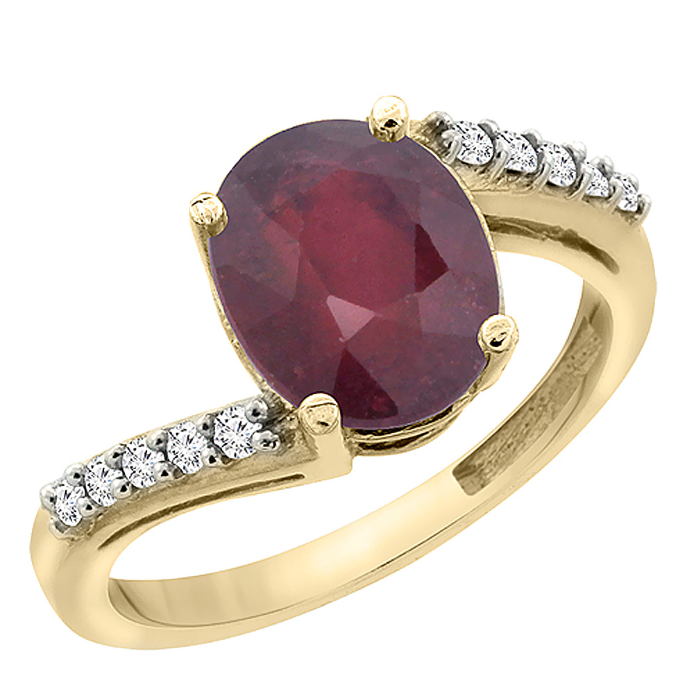 10K Yellow Gold Diamond Enhanced Genuine Ruby Engagement Ring Oval 10x8mm, sizes 5-10