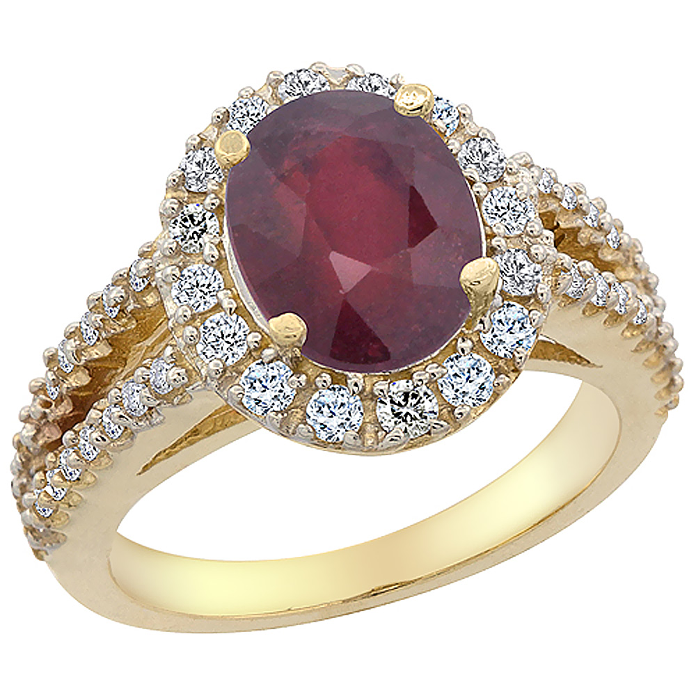 10K Yellow Gold Diamond Enhanced Genuine Ruby Engagement Ring Oval 10x8mm, sizes 5-10