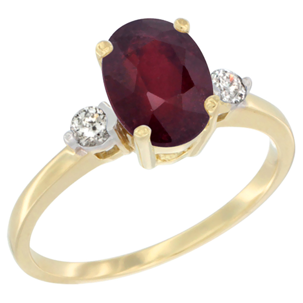 10K Yellow Gold Diamond Natural Quality Ruby Engagement Ring Oval 9x7 mm, size 5 to 10