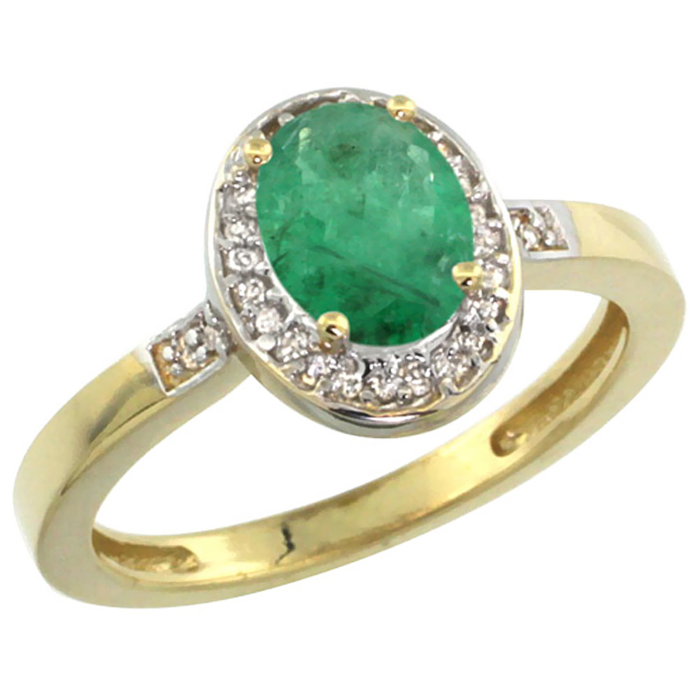 14K Yellow Gold Diamond Natural Quality Emerald Engagement Ring Oval 7x5mm, size 5-10