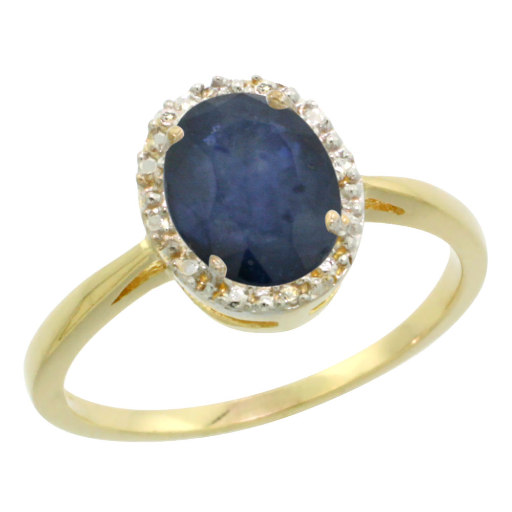 10K Yellow Gold Natural Australian Sapphire Diamond Halo Ring Oval 8X6mm, sizes 5 10