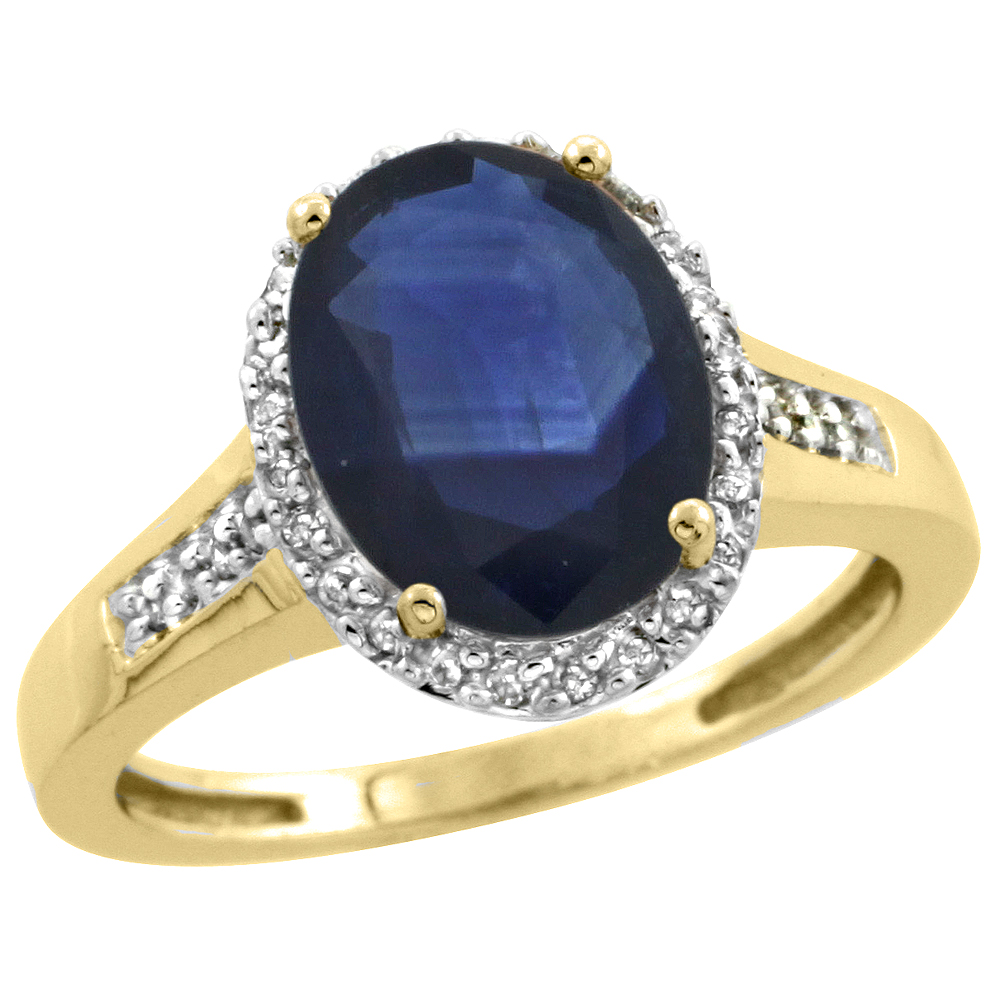 14K Yellow Gold Diamond Natural Blue Sapphire Engagement Ring Oval 10x8mm, sizes 5-10