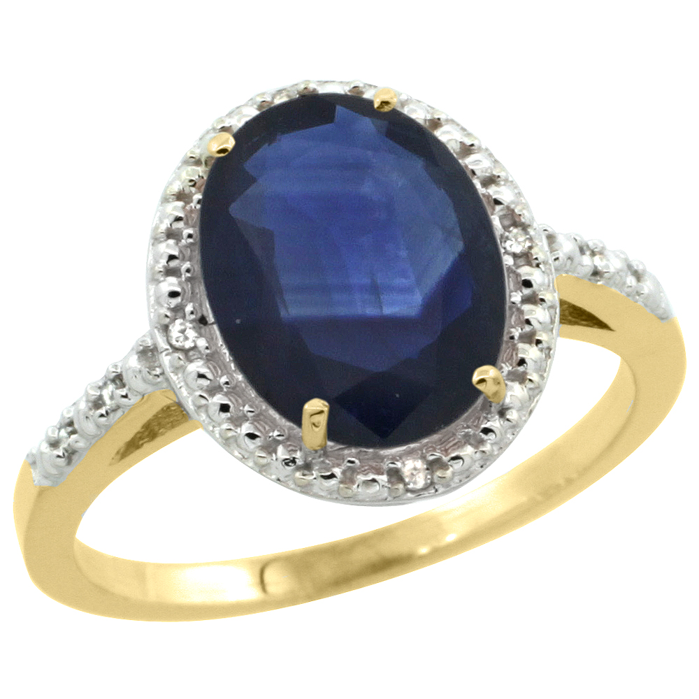 10K Yellow Gold Diamond Natural Blue Sapphire Engagement Ring Oval 10x8mm, sizes 5-10
