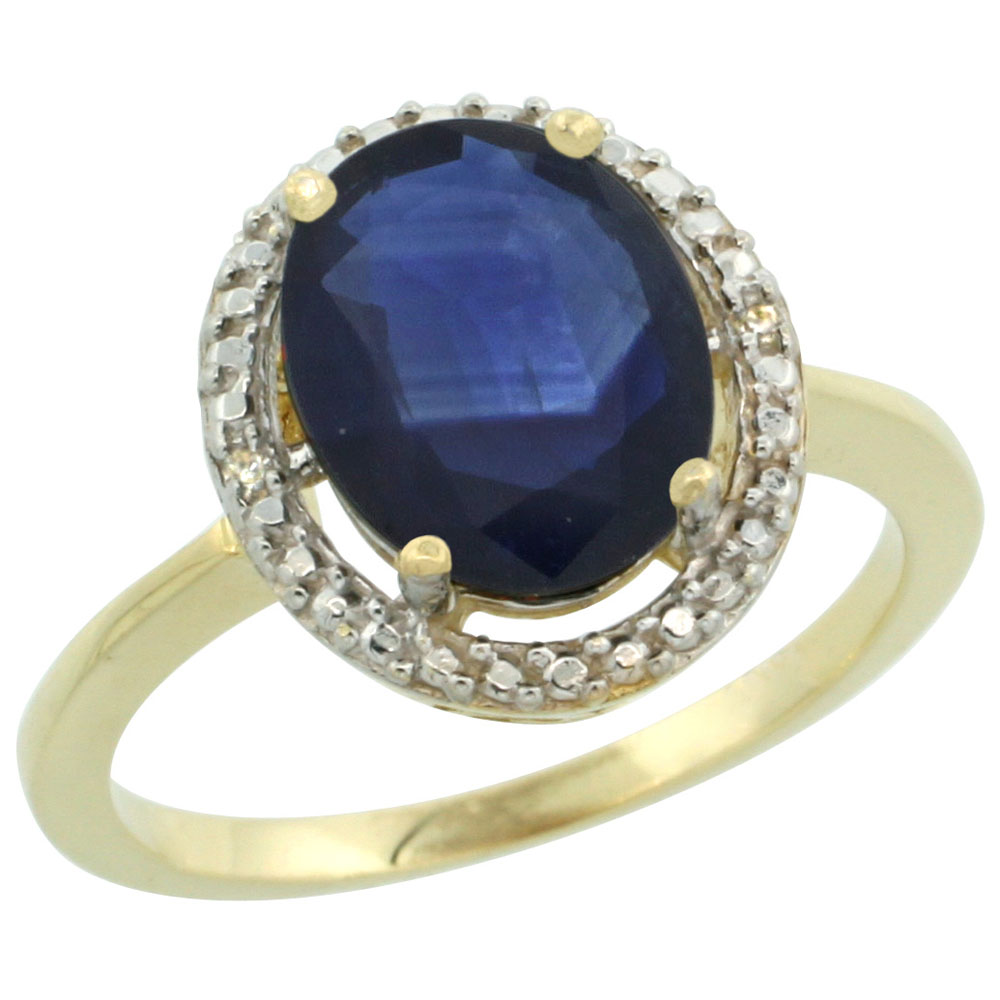 10K Yellow Gold Diamond Natural Blue Sapphire Engagement Ring Oval 10x8mm, sizes 5-10