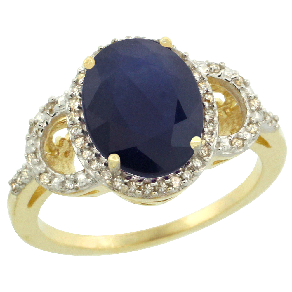 14K Yellow Gold Diamond Natural Blue Sapphire Engagement Ring Oval 10x8mm, sizes 5-10