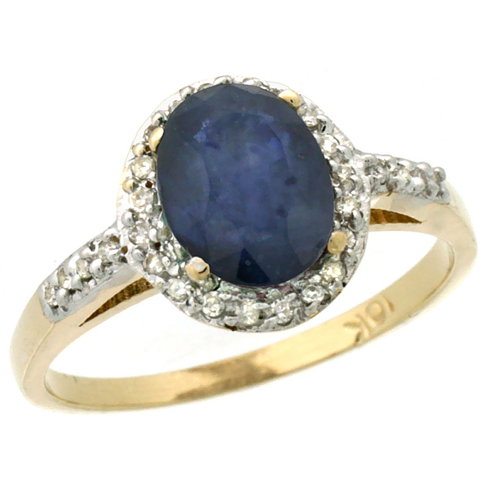10K Yellow Gold Natural Diamond Blue Sapphire Ring Oval 8x6mm, sizes 5-10
