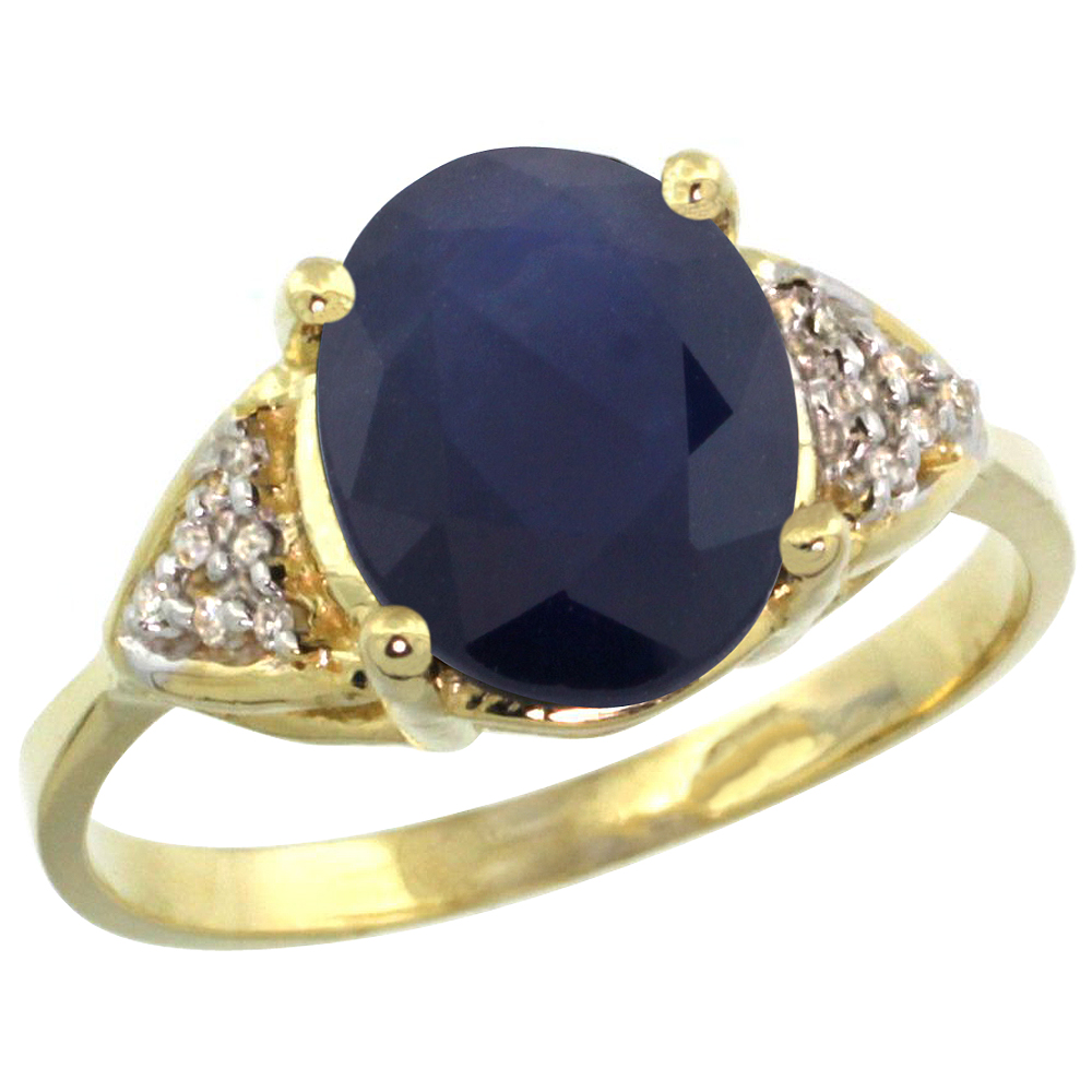 10K Yellow Gold Diamond Natural Blue Sapphire Engagement Ring Oval 10x8mm, sizes 5-10