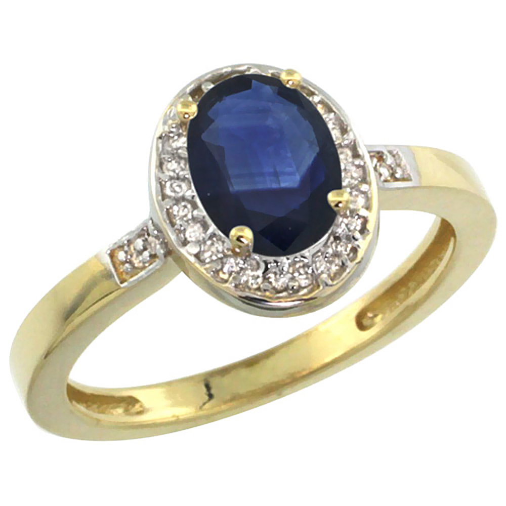 14K Yellow Gold Diamond Natural Blue Sapphire Engagement Ring Oval 7x5mm, sizes 5-10