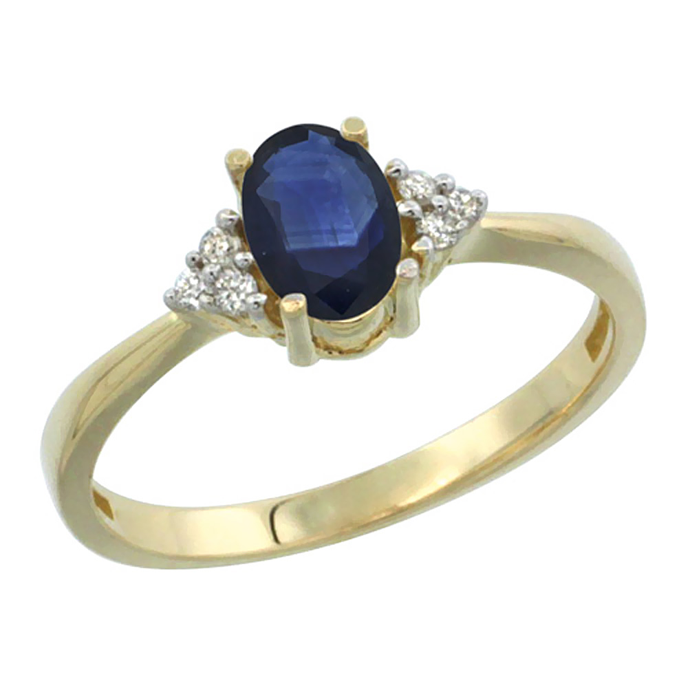 10K Yellow Gold Diamond Natural Blue Sapphire Engagement Ring Oval 7x5mm, sizes 5-10