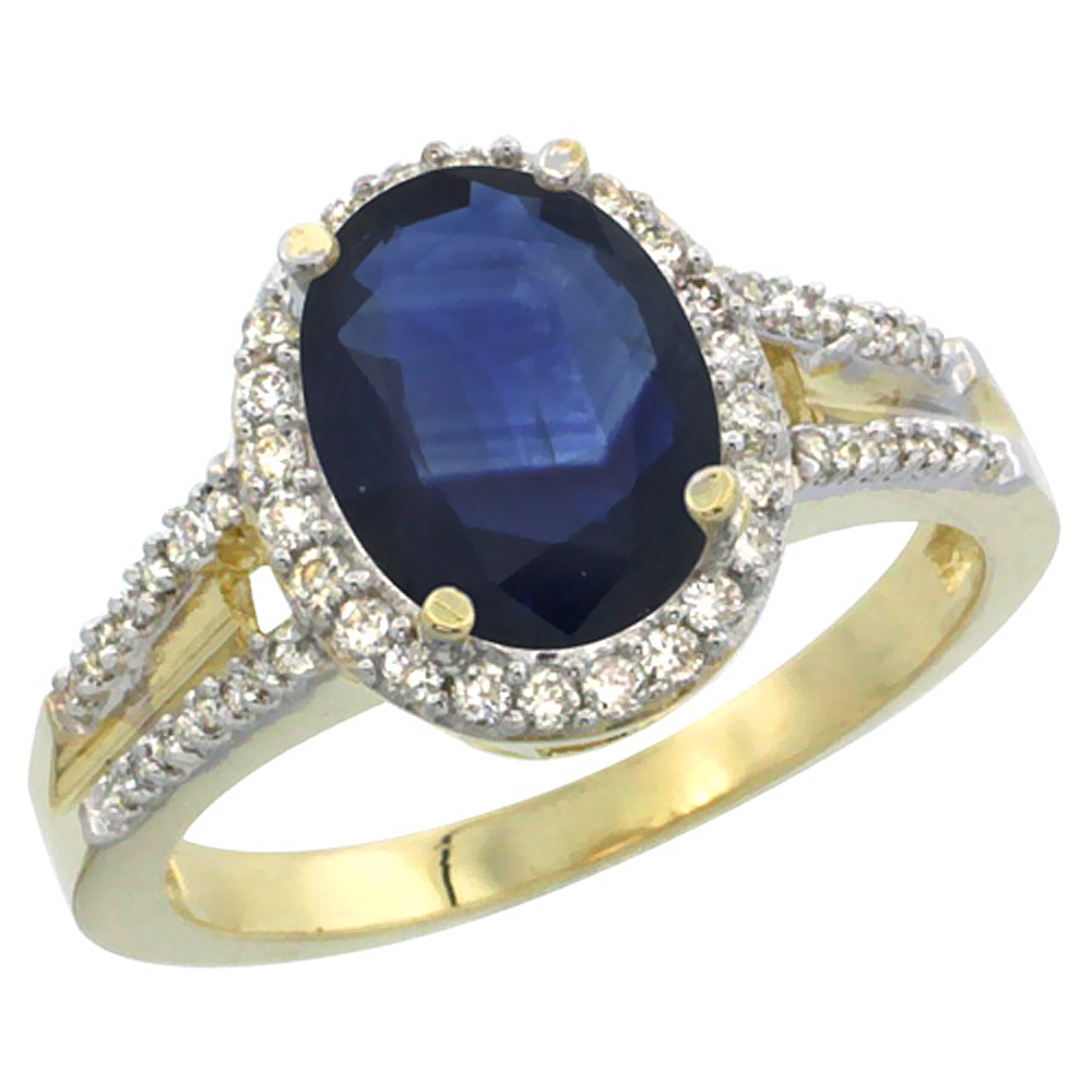 14K Yellow Gold Diamond Natural Blue Sapphire Engagement Ring Oval 10x8mm, sizes 5-10