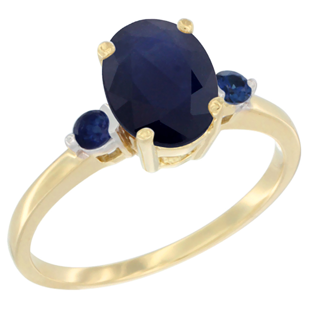 10K Yellow Gold Natural Blue Sapphire Ring Oval 9x7 mm Blue Sapphire Accent, sizes 5 to 10