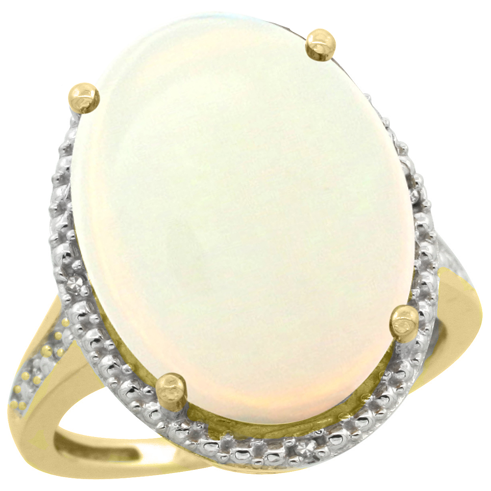 14K Yellow Gold Diamond Natural Opal Ring Oval 18x13mm, sizes 5-10